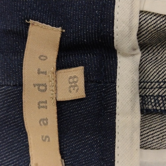 Sandro Blue Dark Wash Mid Rise Zipper Front Wide Flare Leg Dress Denim Pant - Picture 6 of 13